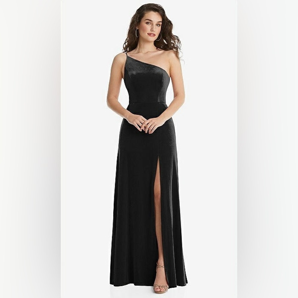 NWT After Six Black One-Shoulder Velvet Maxi Dress With Pockets Size 20